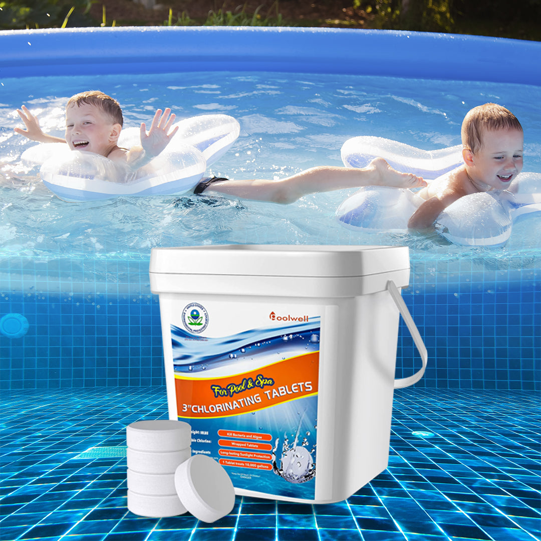 Chlorine Tablets 3 inch, Long Lasting 90% Stabilized Available Chlorine Tabs for Pool, Hot Tubs, Spa