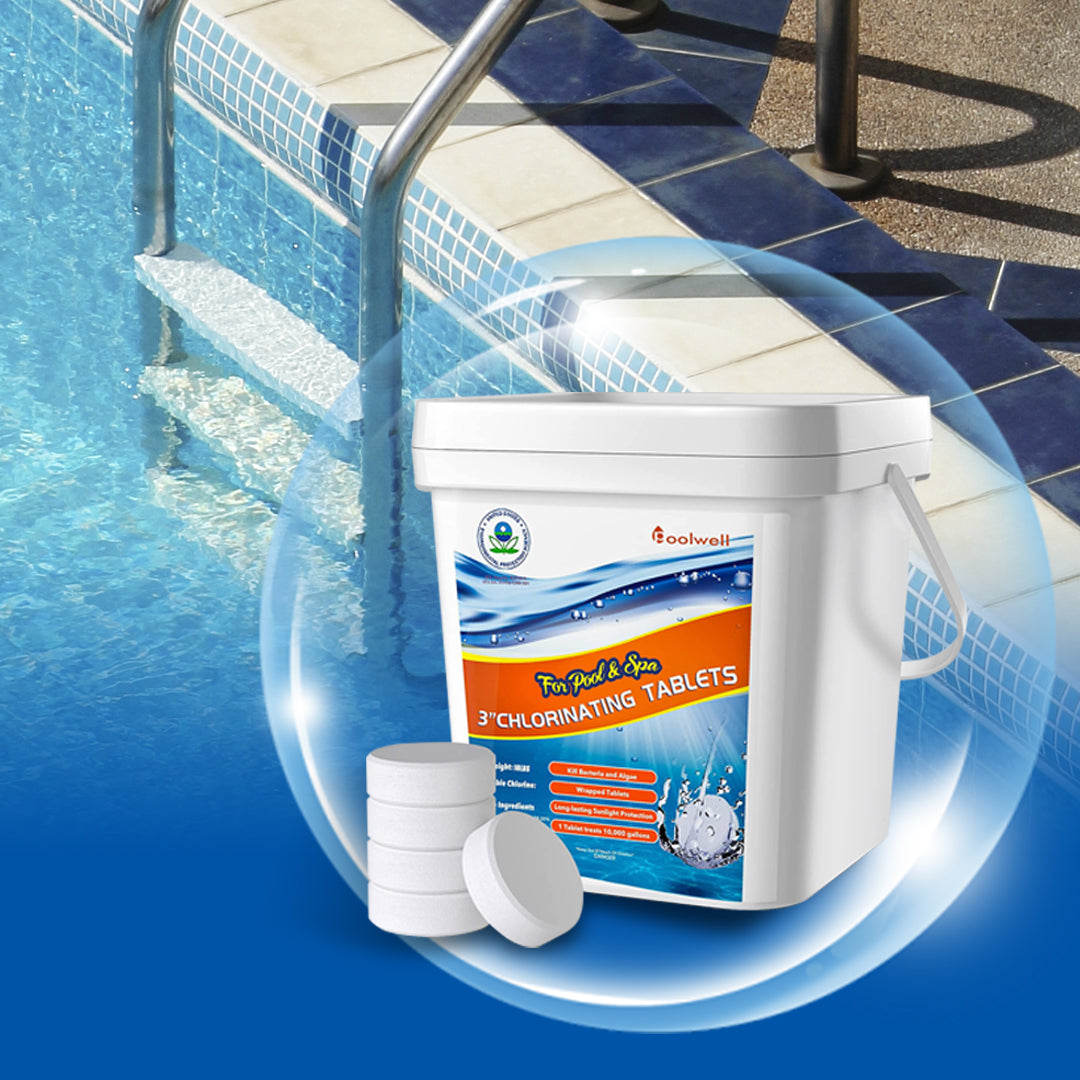 Chlorine Tablets 3 inch, Long Lasting 90% Stabilized Available Chlorine Tabs for Pool, Hot Tubs, Spa