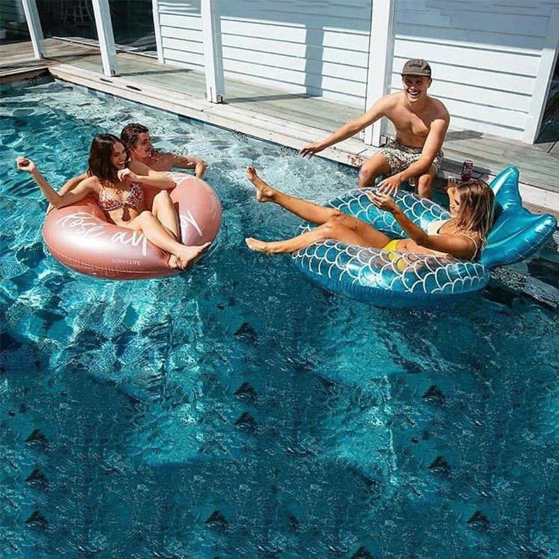 3 Sizes Mermaid With Backrest Pool Inflatable Swimming Ring Adult Swimming Laps Pool Floating Ring Beach Party Toy Piscina