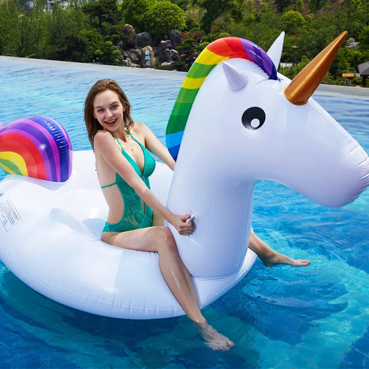 Giant Unicorn For Adults Kids Inflatable Swimming Ring Tube Floating Outdoor Swimming Seat Pool Beach Party Water Sports Toys