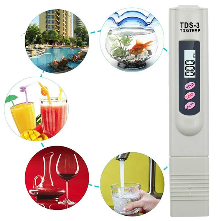2-in-1 PPM Water TDS Meter Tester Drinking Water Quality Analyzer Monitor Filter Rapid Test Aquarium Hydroponics Pools TDS-3
